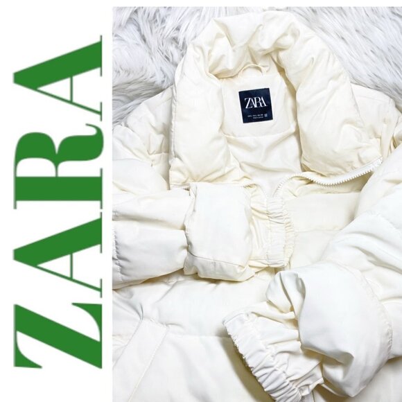 ZARA Mid Length Oversized Cocoon Puffer Coat Cream Water Resistant, Size Large - Picture 7 of 16